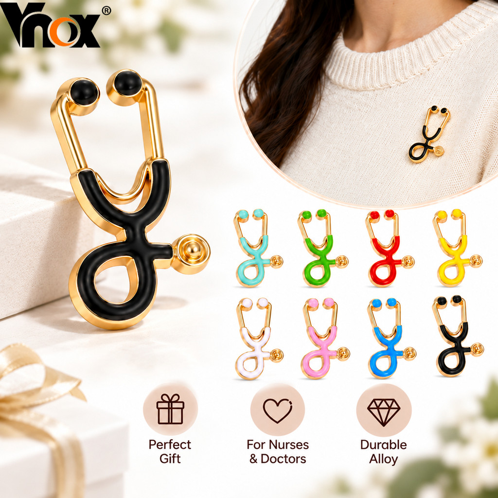 Vnox Estetoscópio Broche Pino Para Enfermeira Médico Liga De Ouro Esmalte Emblema Unissex Presente Moda Jóias