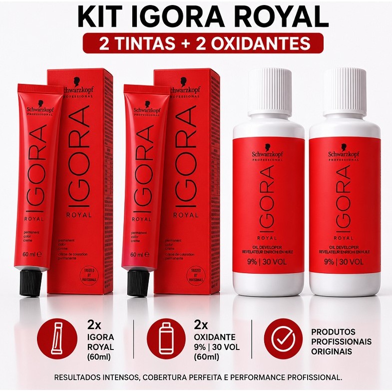 Kit Tinta Igora Royal 2un 6-1 + 2un Ox Água Oxigenada 20vol
