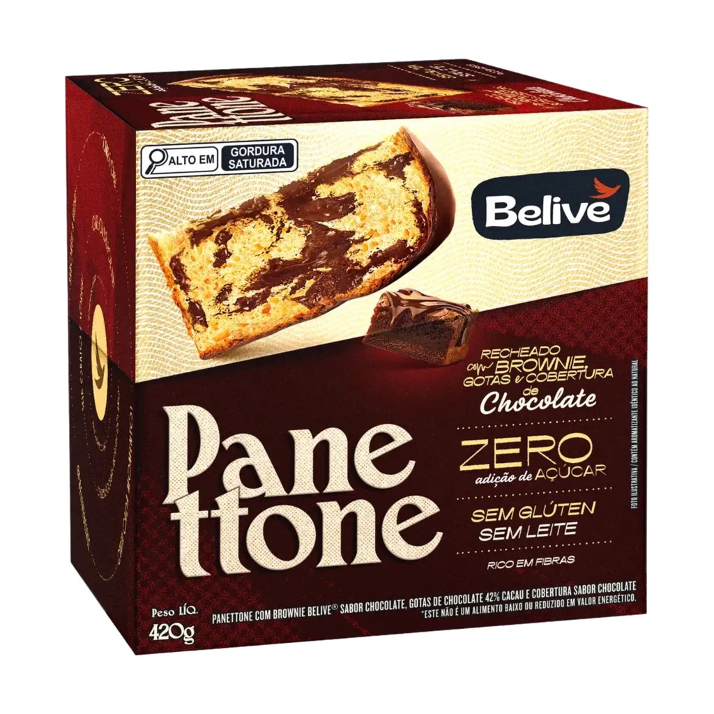 Belive Panettone Zero Açúcar Sem Glúten 420g Sabor Chocolate