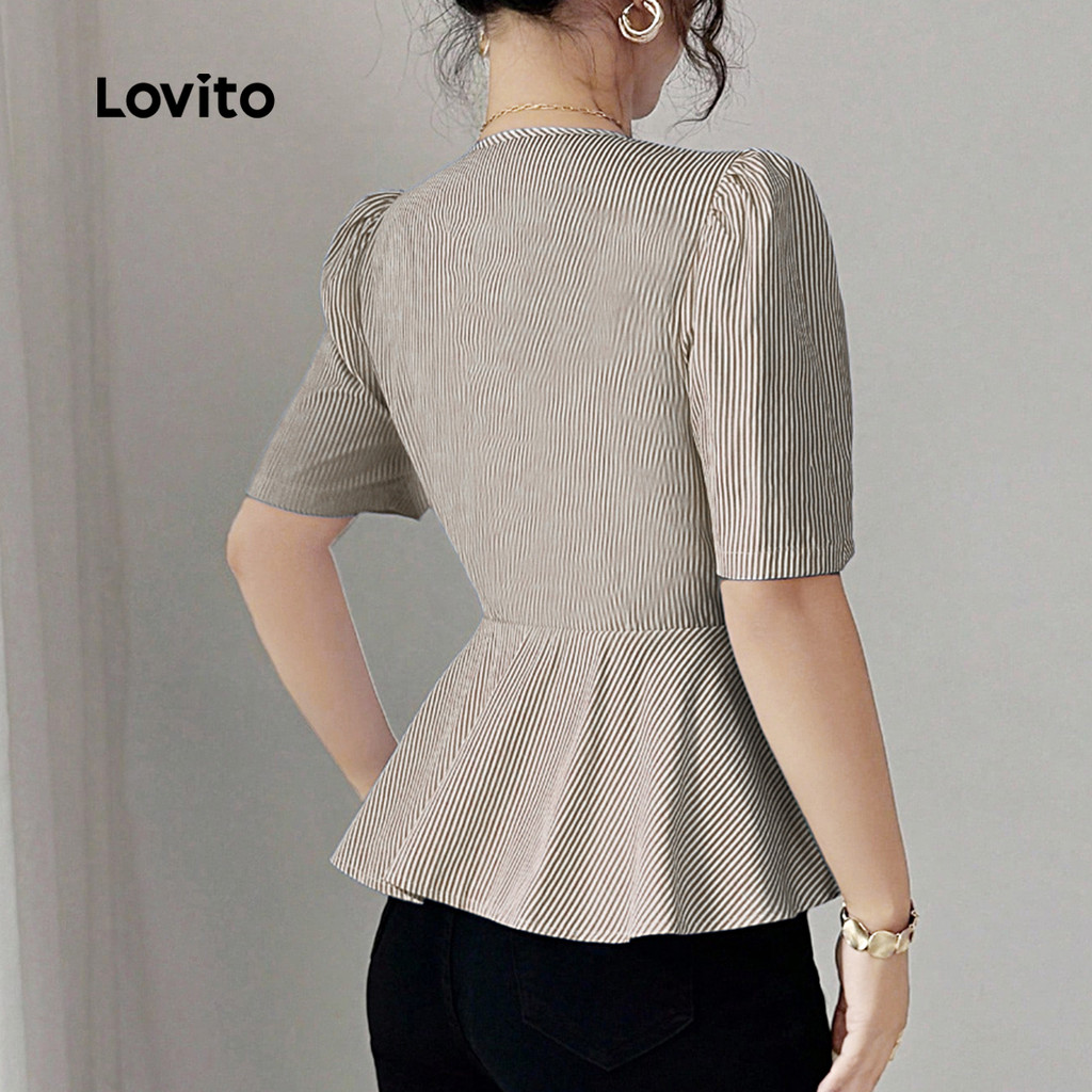 (Elegante) Lovito Blusa com Botões Babado Na Bainha Primavera/verão Marrom para mulheres L142LD042 · foto 2