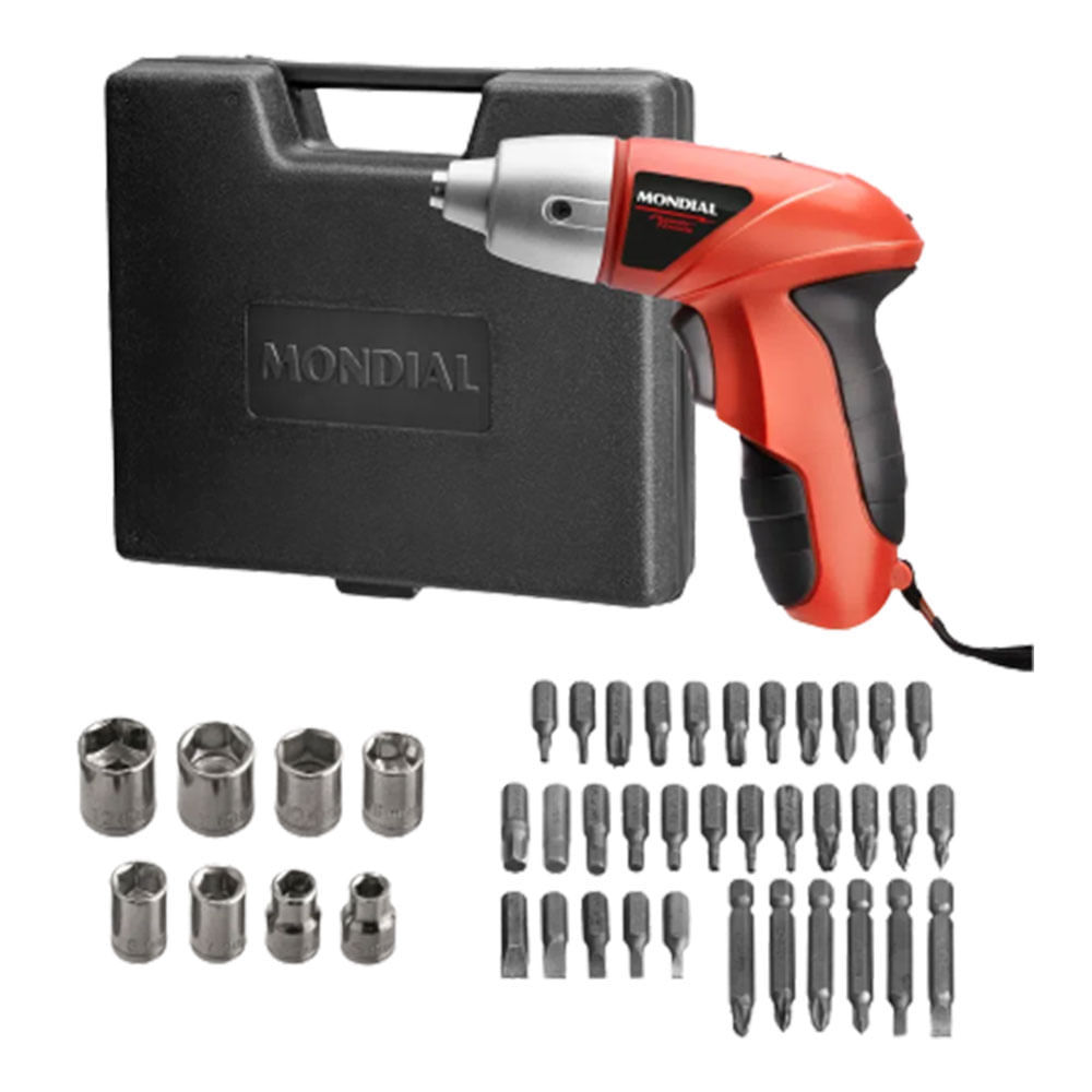 Kit Parafusadeira sem Fio 4.8V com 44 Peças Mondial FPF05M Bivolt