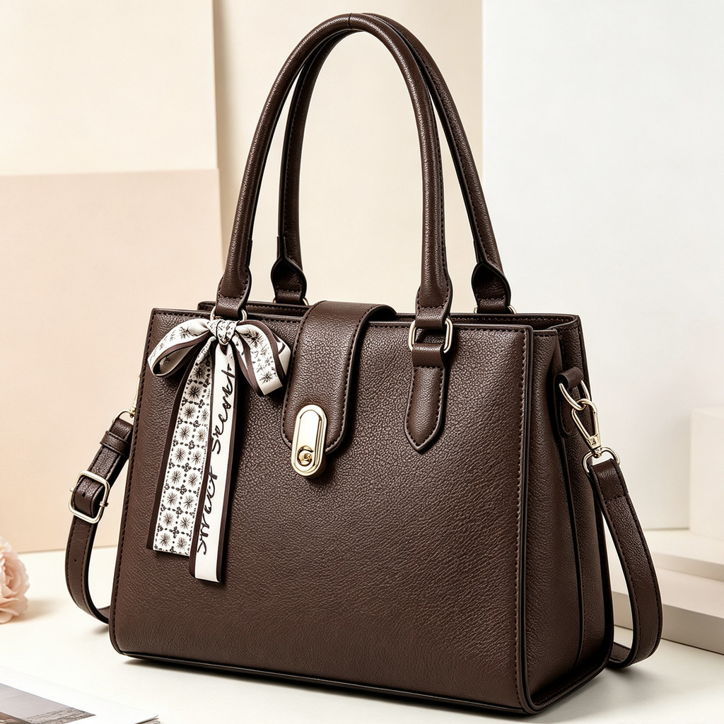 Bolsa De Mão Couro Sintético Laço De Seda Alça Removivel Formato Estruturado Elegante Uso Diario Trabalho Passeio