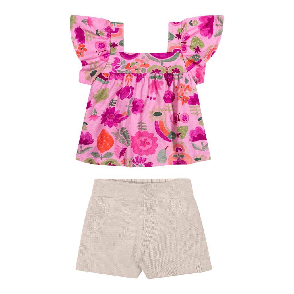 Conjunto Infantil Menina Floral Aquarela Elian Rosa