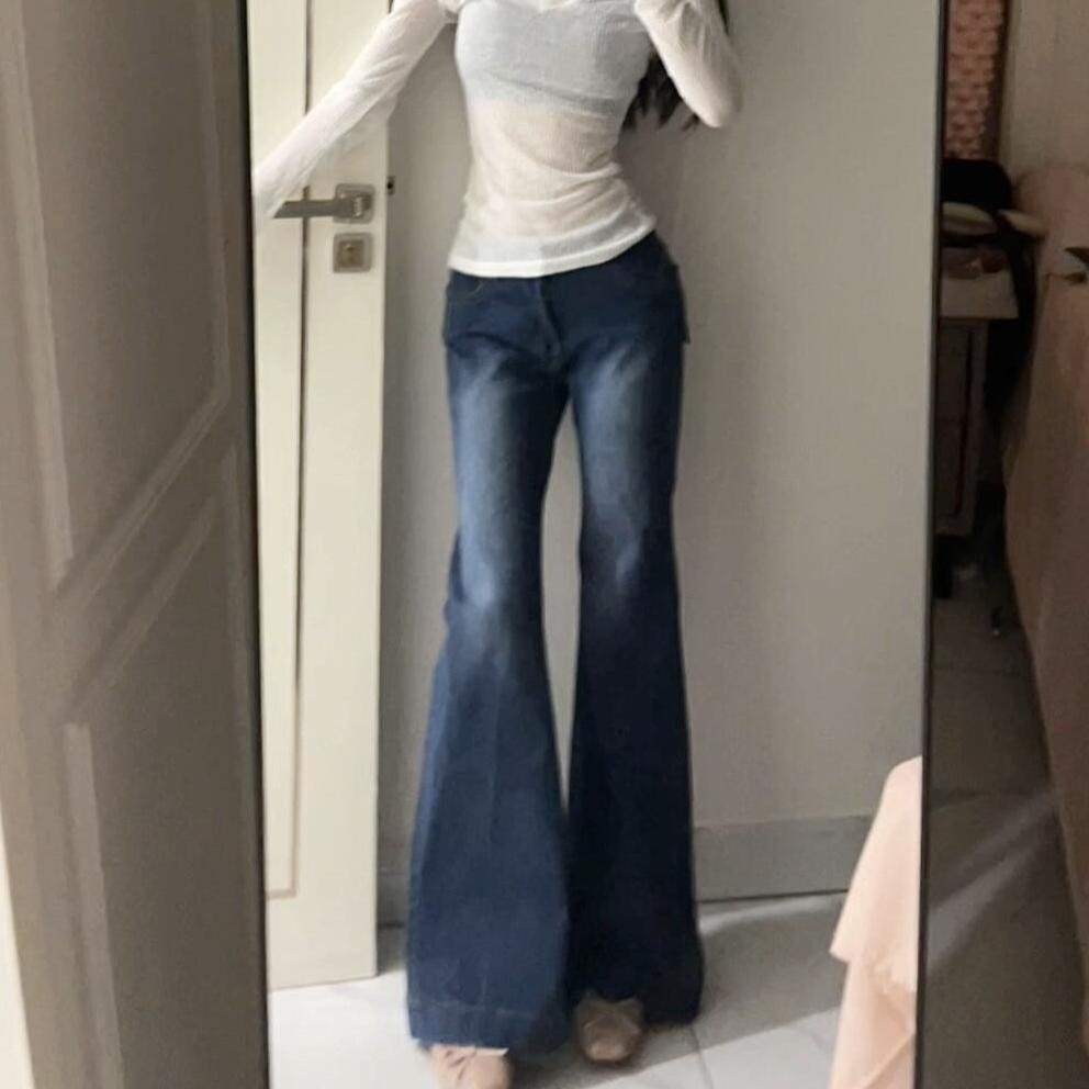 Estilo tamanho grande y2k Millennium Hot Girl Jeans baixos mulheres usam calças de chão Micro-queimadas de ajuste fino