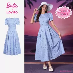 Barbie™ X Lovito Vestido Azul Longo Feminino Primavera/Verão Modelo A Pregas e Zíper LBL5AD015