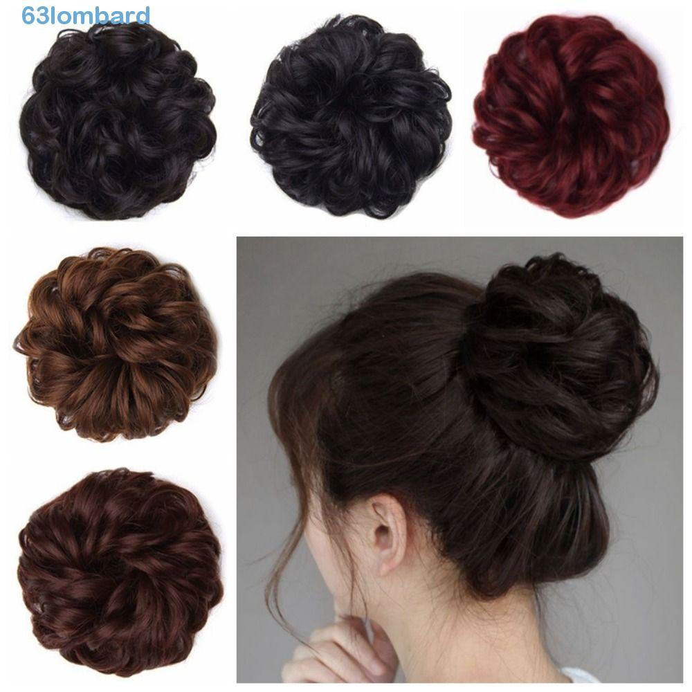 LOMBARD – Touca de cabelo sintético, peruca preta e castanha, aplique de cabelo encaracolado e volumoso, coque, faixa de