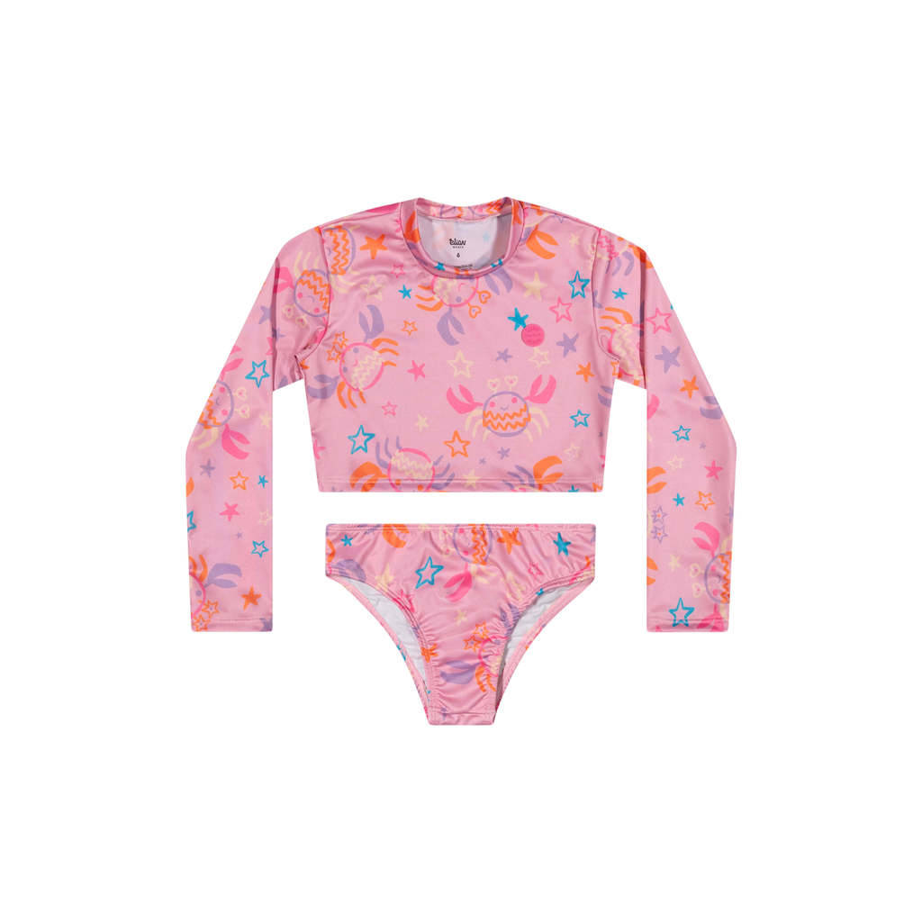Conjunto de Praia Menina Infantil Proteção UV Elian Rosa — imagem 2 de 2