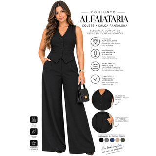 Conjunto na Alfaiataria Calça  Pantalona + Colete Social Escritório