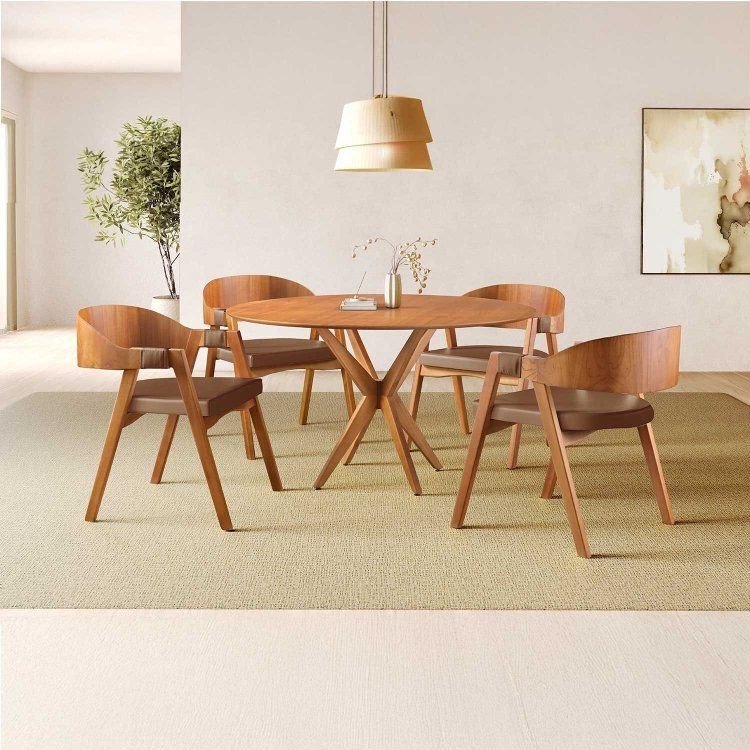 Conjunto de Mesa Redonda 120 cm com 4 Cadeiras Luna Marrom Yescasa Marrom