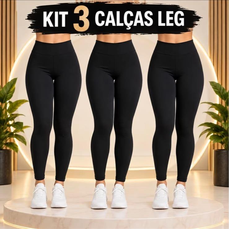kit 3 Calça Legging Feminina Cintura Alta Modeladora - Confortável, Básica e Ideal para Academia, Corrida e  fitness
