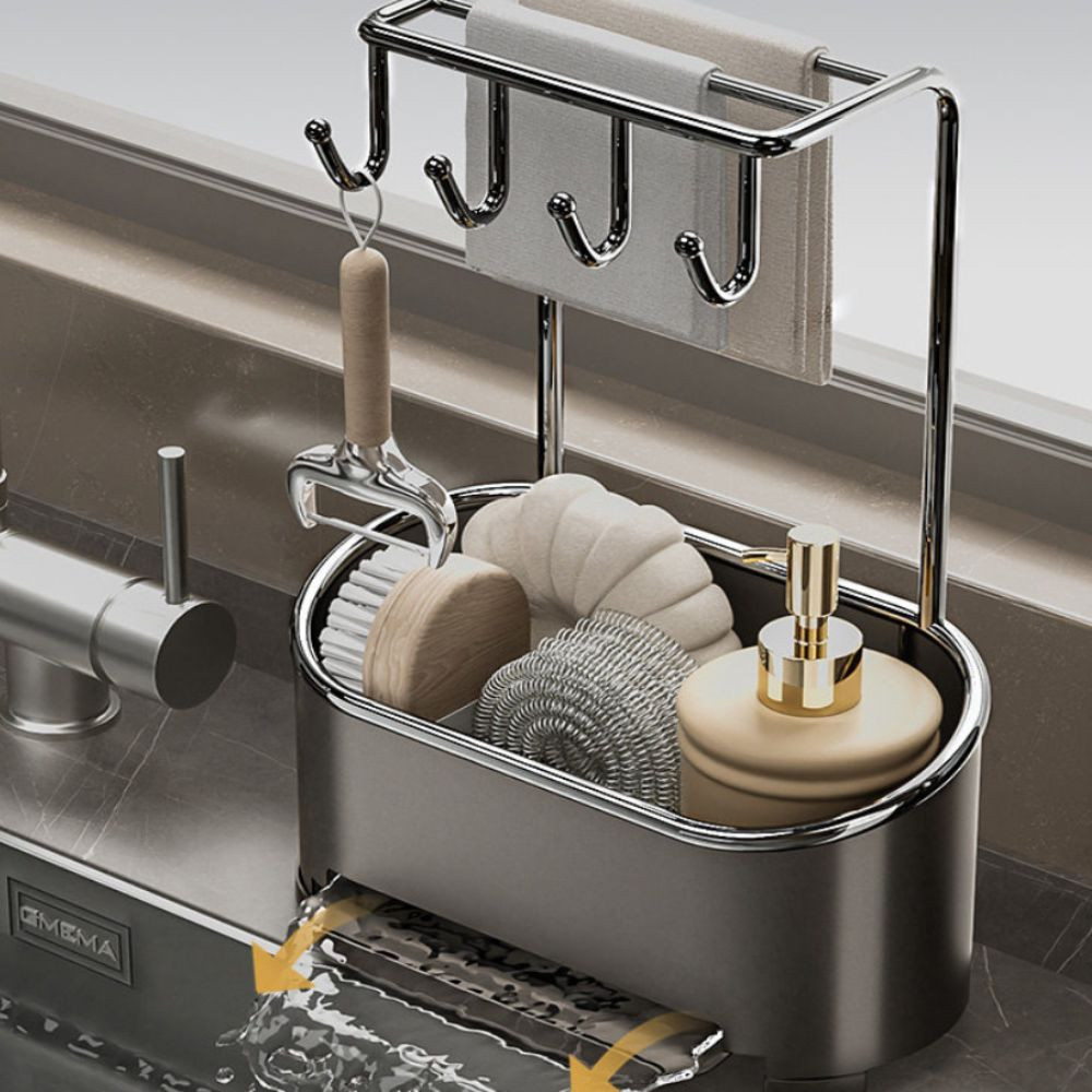 Rack De Drenagem De Esponja , Organizador De Pia De Cozinha Cinza Gunmetal De Design Funcional , Compacto