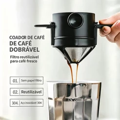 Mini Coador de Café e Chá em Aço Inox Reutilizável, Sem Papel, Portátil, Fácil de Limpar para Casa Viagem e Camping