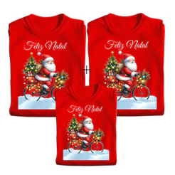 Kit Com 3 Camisetas de Natal Personalizadas Papai Noel de Bicicleta 100% Algodão Qualidade e Conforto Envio Rápido