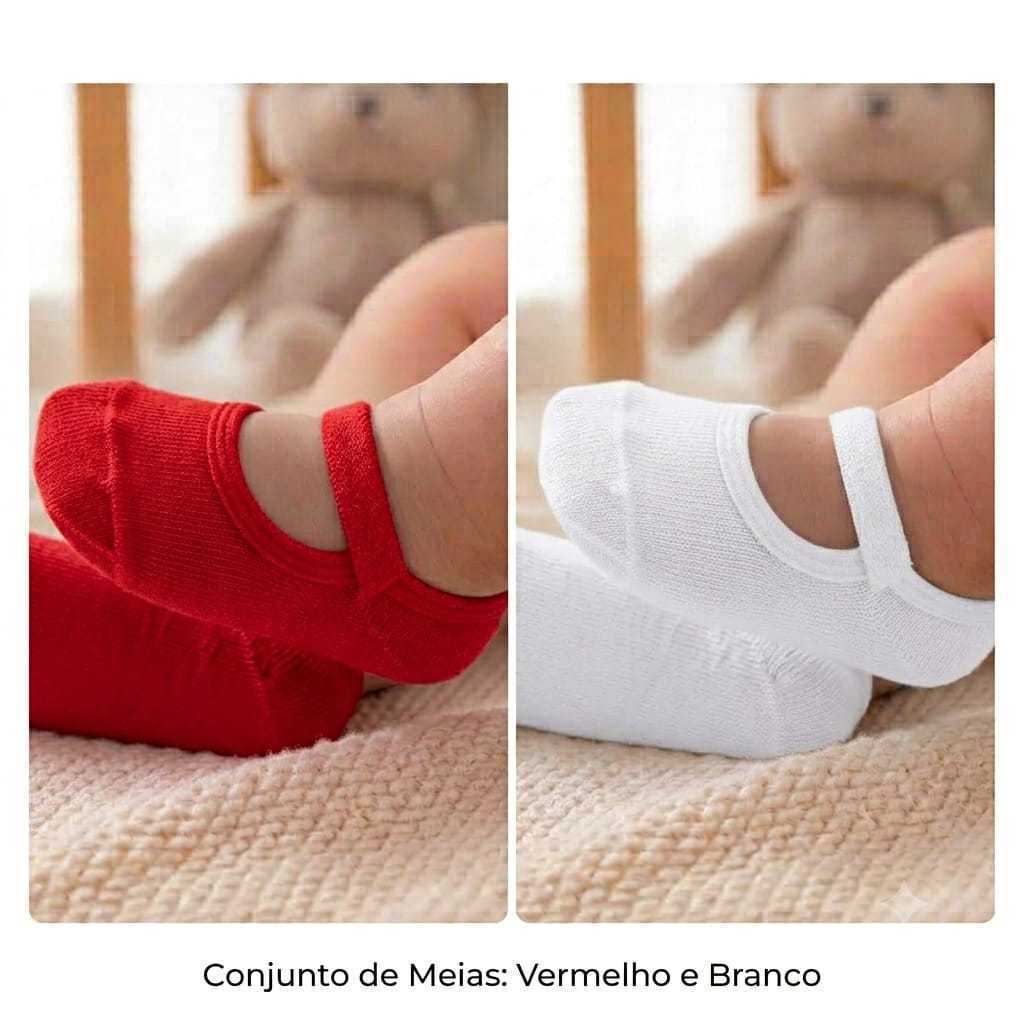 Kit 2 pares Meias Conjunto Sapatilha Boneca Soquete Meia Cavada Saída Maternidade Enxoval de Bebe Unissex Recém Nascido — imagem 2 de 2
