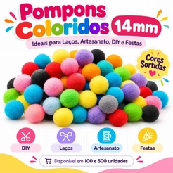 Mini Pompons Coloridos 14mm para Artesanato Laços Apliques DIY Escolar Festas EVA Roupas