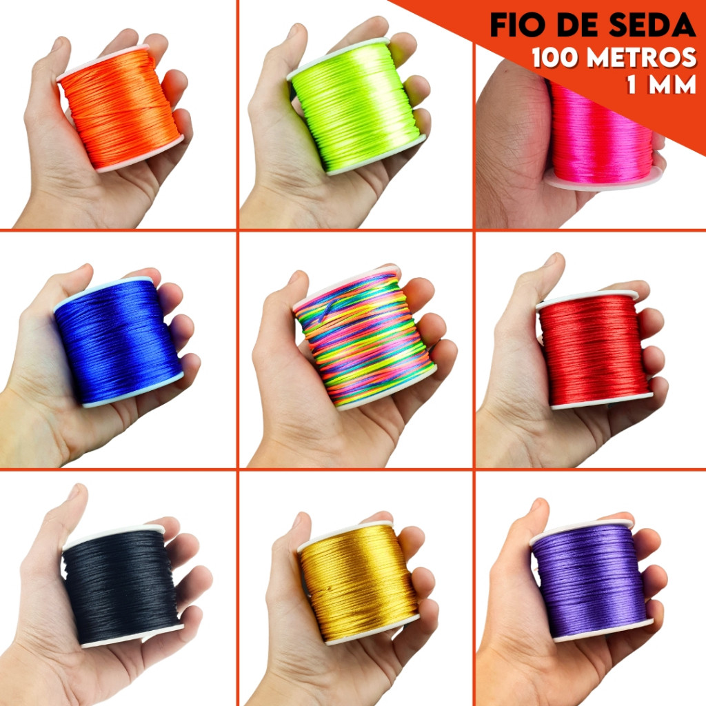 Fio De Seda 1.0 Mm - Cordão Rabo De Rato Diversas Cores - Rolo Com 100 Metros - Nybc