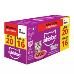 Kit 20un Ração Úmida Whiskas Sachê Carne Gato Filhote 85g