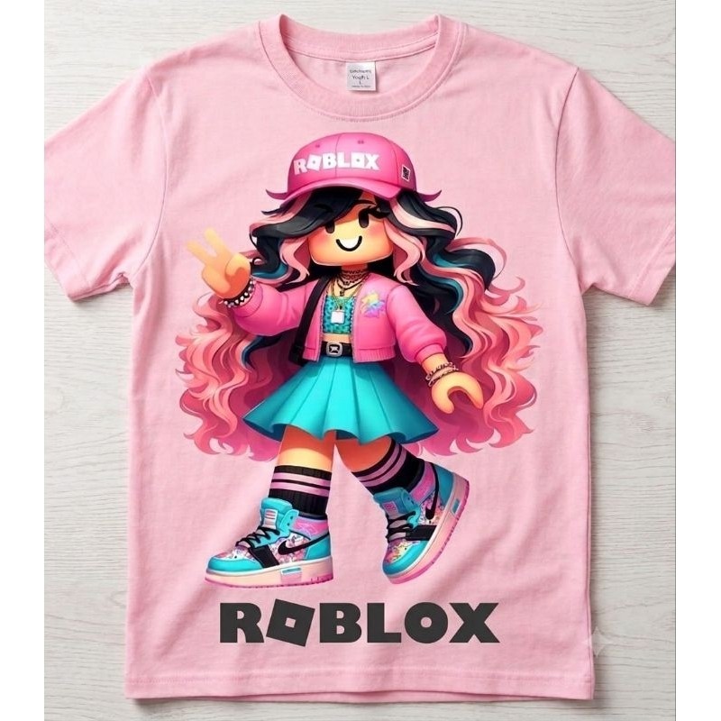 Camiseta Infantil Feminina de Algodão Blusa Personagens Roblox Tecido Leve e Confortavél-Moda Kids -