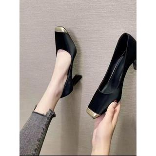 Retro dedo do pé quadrado sapatos de salto alto versão coreana novo estilo senhoras elegante cor combinando boca rasa sa