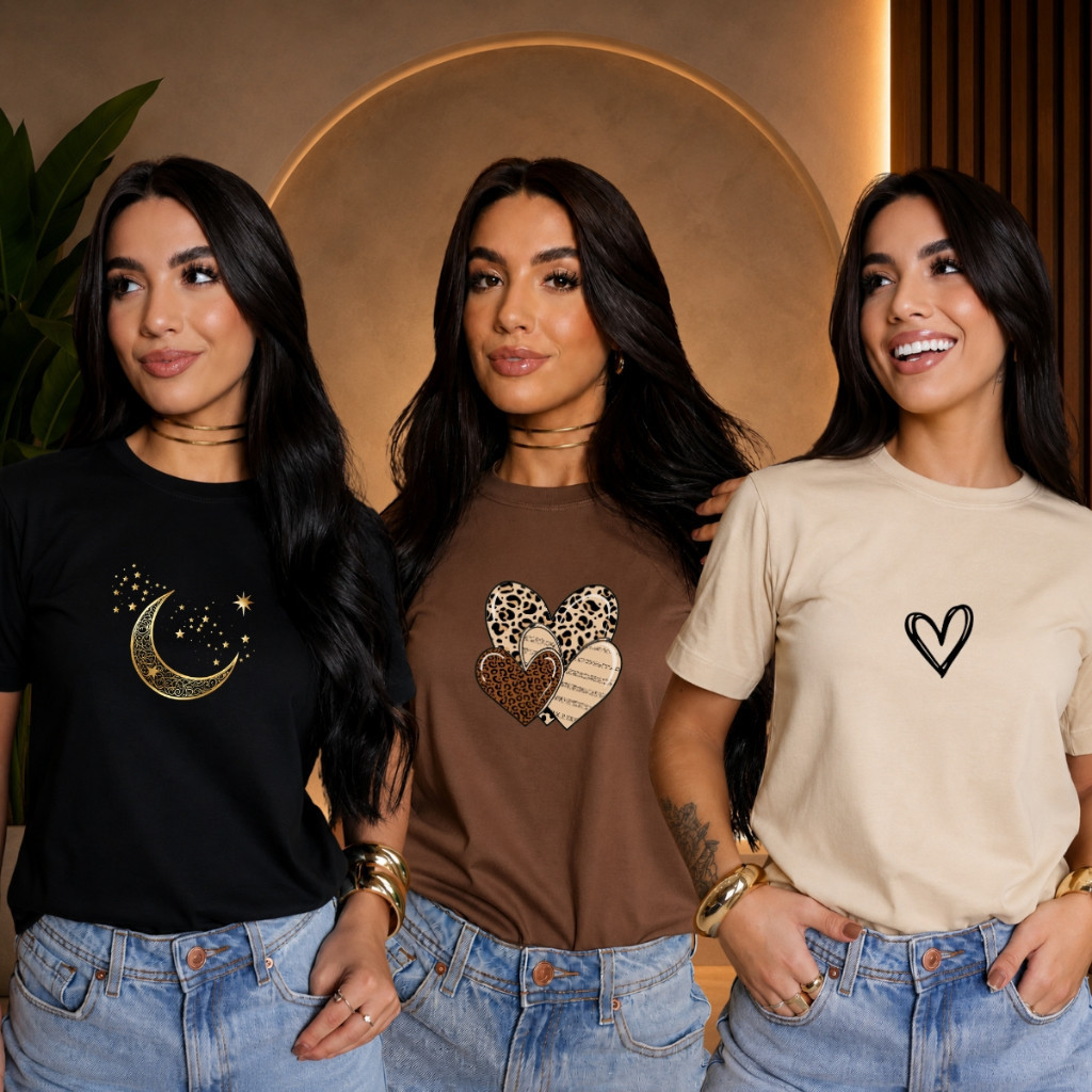 Kit 3 camiseta unissex 100% algodão premium variadas estampa promoção