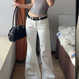 Americano cintura baixa linda menina clássico mais magro olhar branco lavado ligeiramente aba Jeans de perna larga chão-
