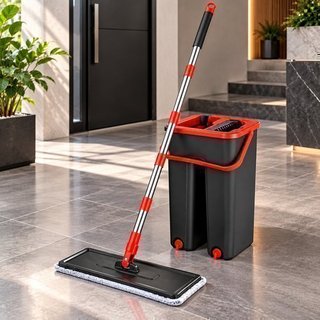 Flat Mop Rodo Lava Seca Balde 5 Litros 1 Refil Microfibra Inox POWERMAID