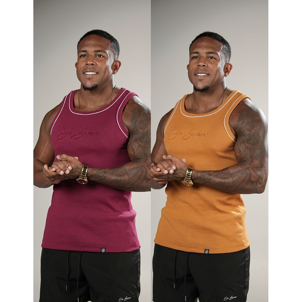 De Buenas Kit Com 2 Camisetas Regatas Americanas Ribana Canelada 92% Algodão 8% Elastano Premium Masculina