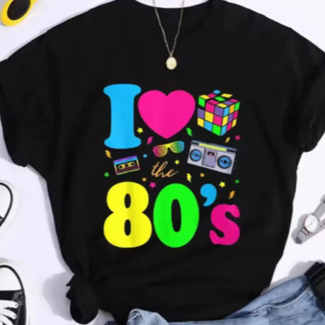 Camiseta Slim Feminina Tshirt Estampada I Love 80s Anos 80 Moda Tendencia Confortavel