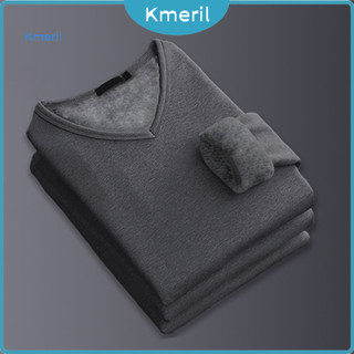 Stylish V-neck Shirt for Men Winter Base Layer Men's Thermal Fleece Lined Long Sleeve Pullover Warm Tee for Fall Sports 