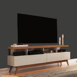 Rack para TV até 60 Polegadas MDF 160cm Pés em Madeira Maciça Vivare Bege Off White/Freijó
