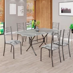 Conjunto Sala de Jantar Mesa Retangular 140x75cm Tampo Granito Topázio 6 Cadeiras Paraty Prata/Paraopeba/Mart
