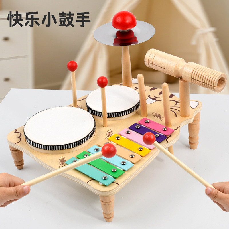 Crianças de madeira multifuncional Orff música instrumento percussão mão percussão Piano suporte tambor percussão brinqu
