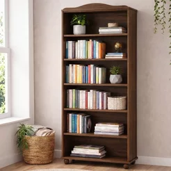 Estante de Livros 85CMX190CM 100% Madeira Maciça 5 Prateleiras Escritório e Sala Linha Rubi Marrom Café