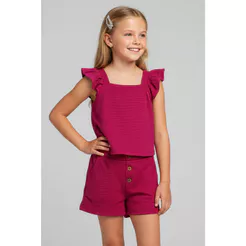 Conjunto Infantil Menina Texturizado Babados Elian Rosa