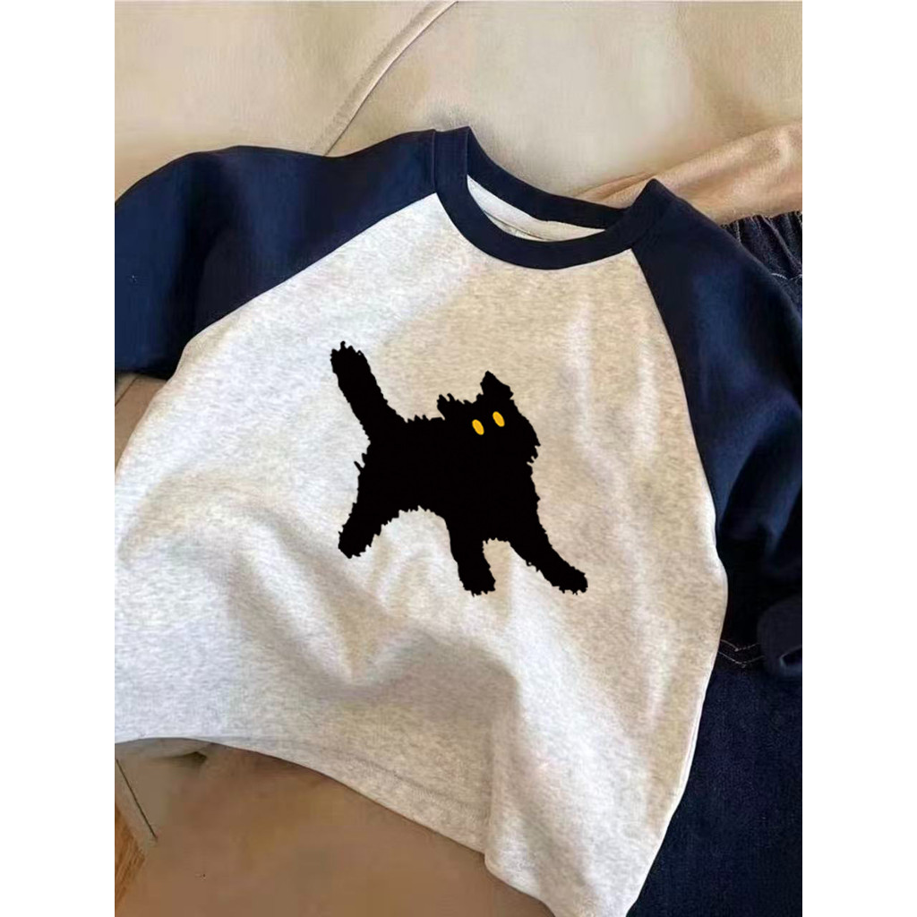 Algodão puro meninos Raglan em torno do pescoço de manga comprida camiseta 2026 primavera outono médio pequeno crianças 