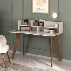 Escrivaninha Penteadeira Feminina Sofia Mesa Escritório 120cm 5 Nichos 100% MDF Bege/Off White/Cedro Off White/Cedro
