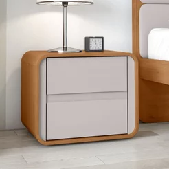 Mesa de Cabeceira 2 Gavetas Loop Bege Amêndoa Clean/Off White Amêndoa Clean/Off White