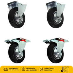 Kit 4 Rodízios 4 Pol 100mm 280kg 2 Fixos 2 Giratórios com Trava JST