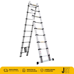 Escada Telescópica Multifuncional Inox 18 Degraus 5,6m 150kg JST ETI560