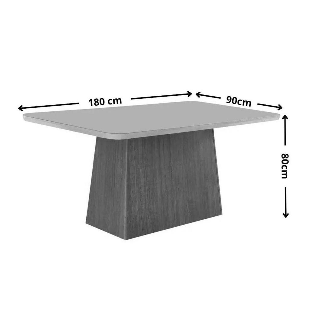 Mesa de Sala Jantar Luna c/ Tampo 180x90cm Madeirado Vidro Canto Curvo - Imbuia/Ripado 3D/Off White - Rufato — imagem 2 de 2