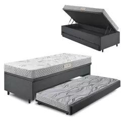 Bicama Box Baú Solteiro Com Colchão Ecoline D23 Ecoflex Linho Cinza 88x188