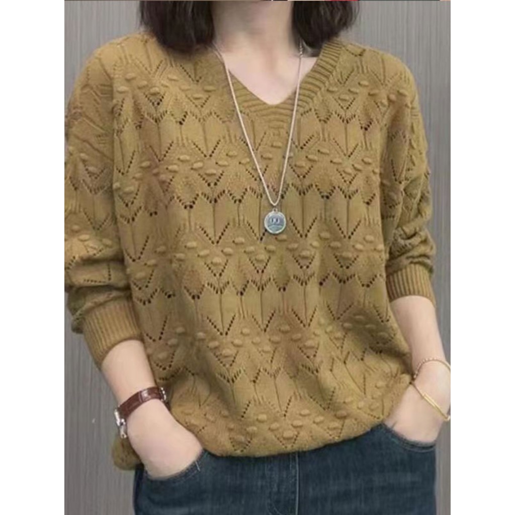 Camisola feminina estilo ocidental primavera outono novo estilo solto pulôver de manga comprida malhas elegante mãe de m