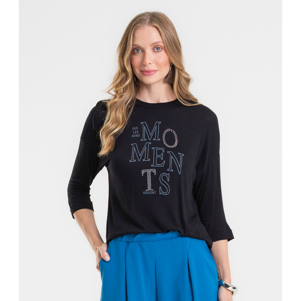 Blusa Feminina Manga 3/4 Em Visco Tricot Rovitex Preto