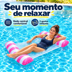 Bóia De Piscina Inflável Com Rede Flutuante Colchão De Água Reclinável E Confortável