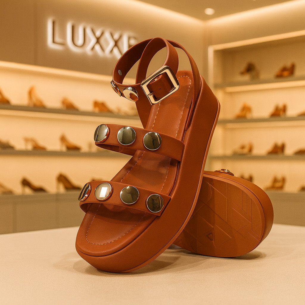 Sandália plataforma Sandália feminina moeda com apliques elegante confortável Plataforma