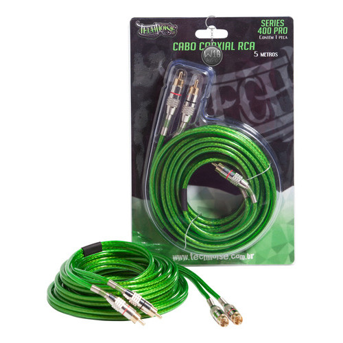 Cabo Rca 5 Metros Technoise Verde Cobre Conector Ouro Sq em Oferta na Shopee