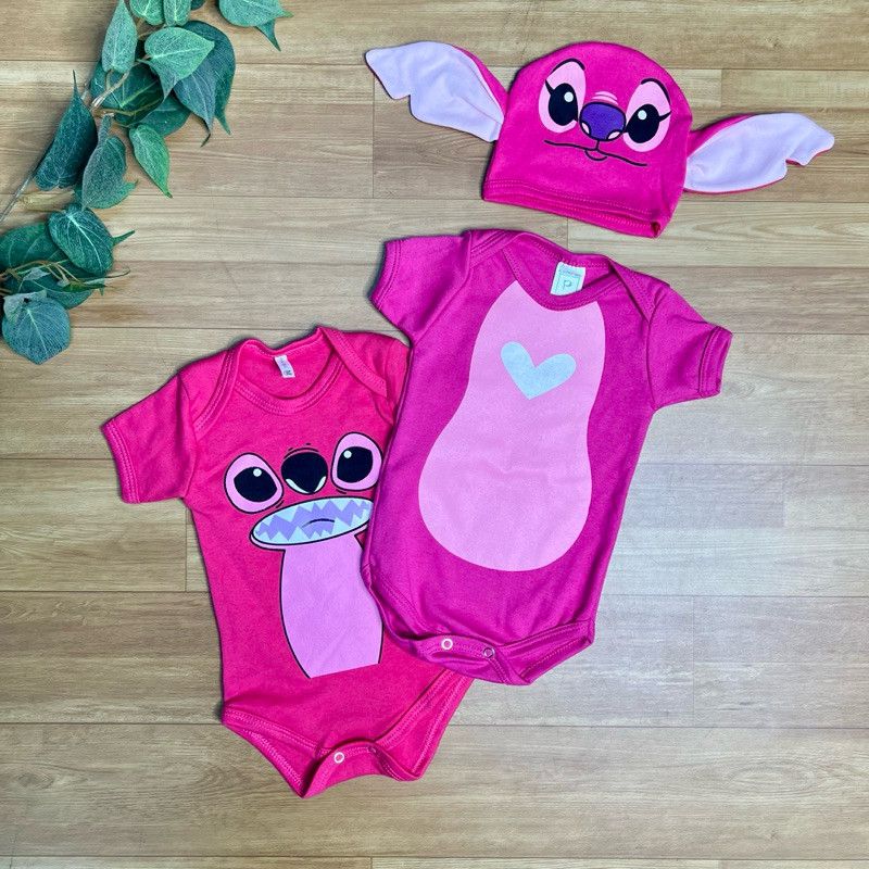 Body Bebê Stitch Lilo & Stitch | Fantasia Temática com Touca para Mêsversário Menina ou Menino