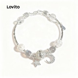 Lovito Pulseira Casual Com Estrela Lisa E Strass Para Mulheres LFA06110 (Prata)