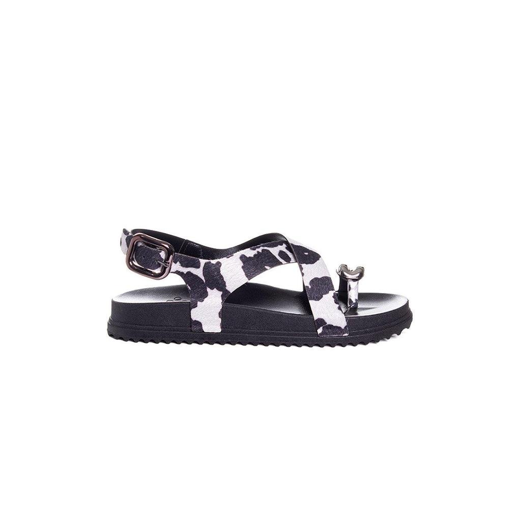 Sandália Flatform Pixolé Animal Print Branco/Preto em Oferta na Shopee