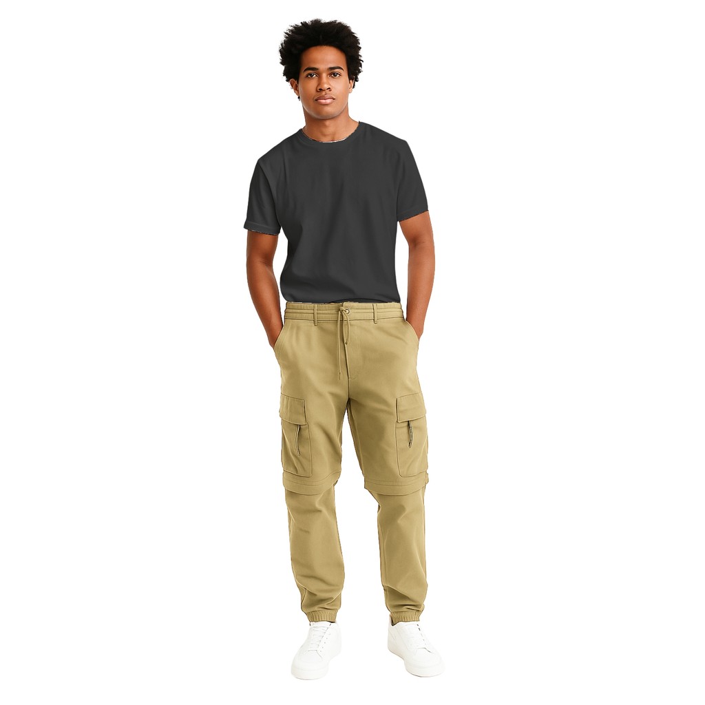 Calça Sarja Cargo Vira Bermuda Com Elástico e Cordão